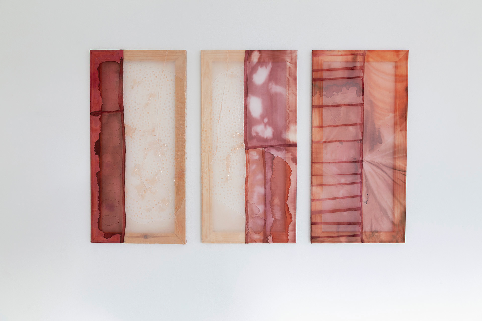 Interface 2024 silk, silkpainting, silicone and woodframe 78x38x2 cm each