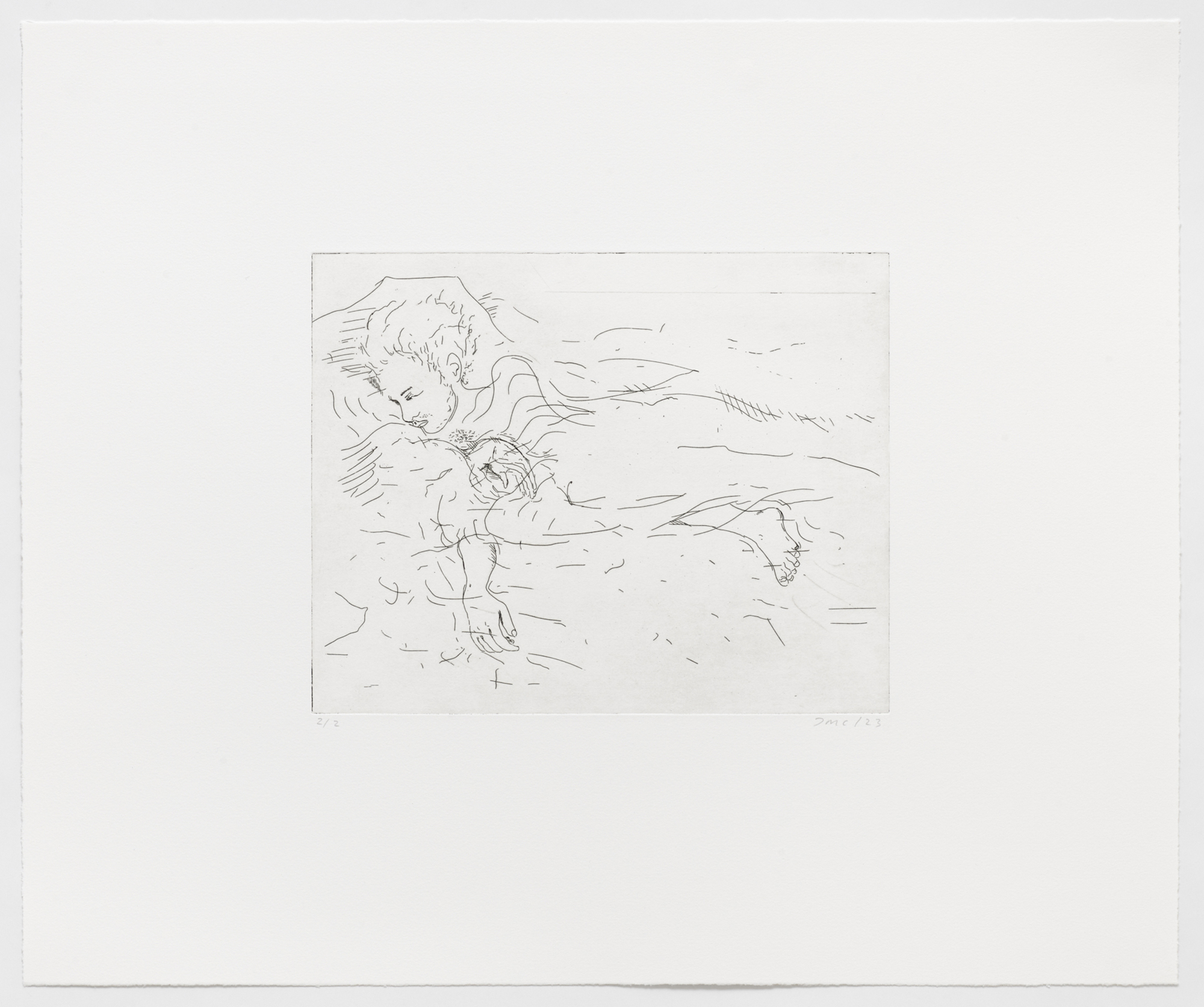 Jeppe Sleeping, 2023, copper etching on BFK - Arches Rives 300g